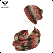 Space Dyed Acrylic Sequins Yarn Winter Knitting Infinity Scarf and Hat Set